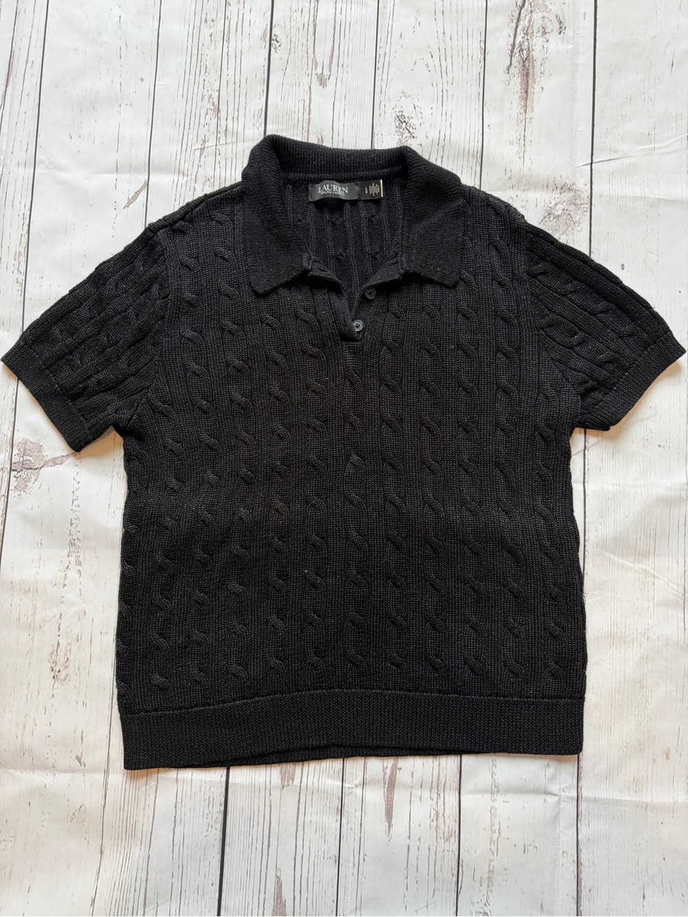 Ralph Lauren Black Cable-Knit Short Sleeve Polo